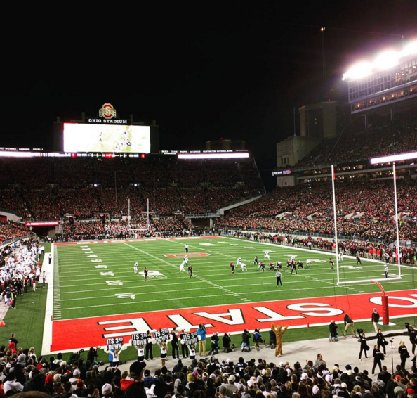 The Buckeyes playing with their black jerseys against Penn State.